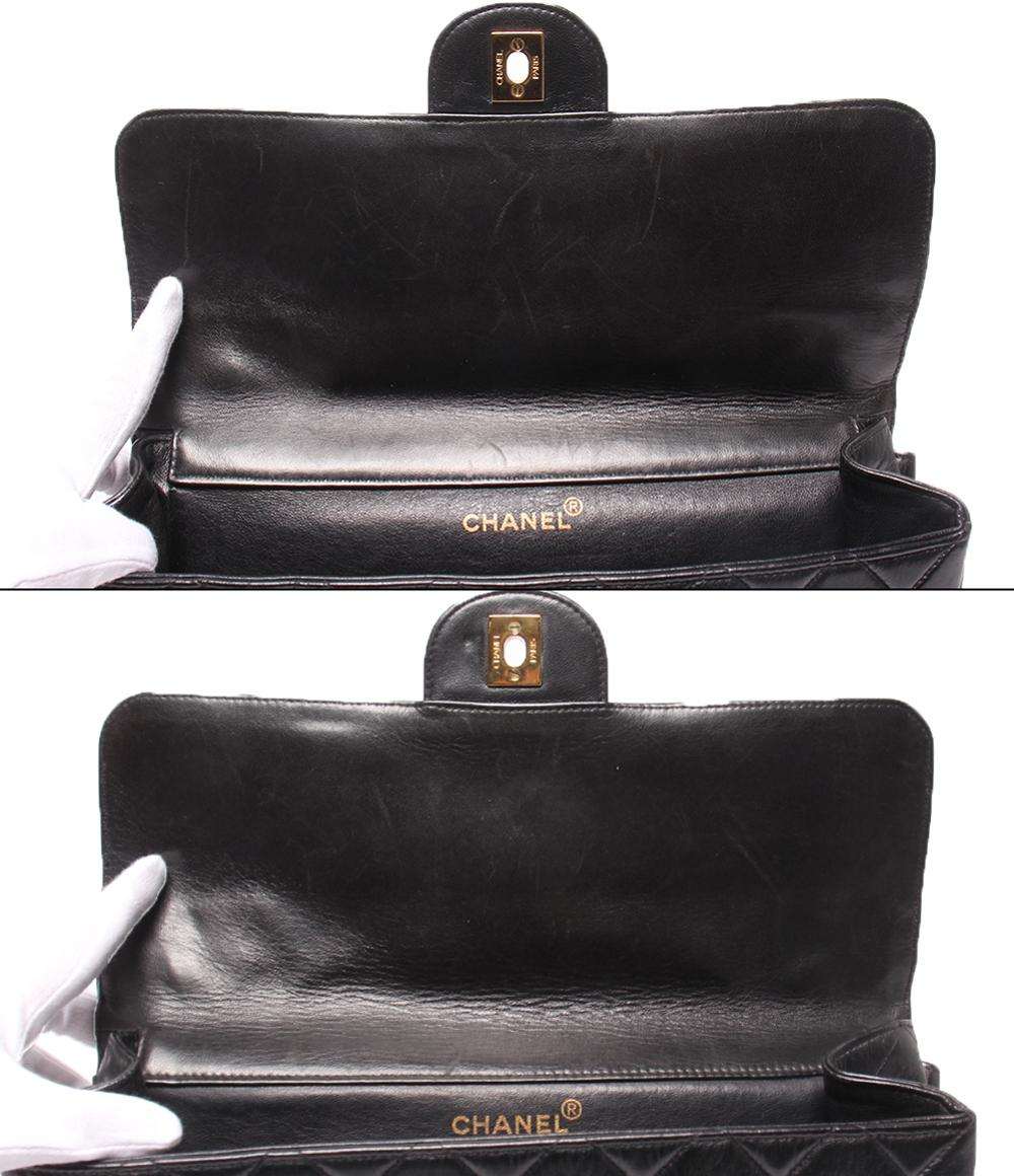 CHANEL チェーンショルダーバッグ 4番台 ダブルチェーン ダブルフェイス ラムスキン ゴールド金具 肩掛け デカマトラッセ レディース シャネル