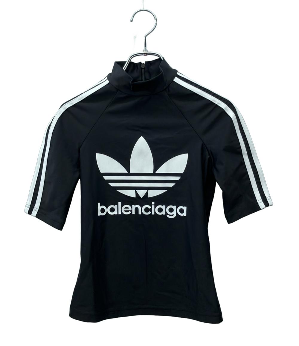 美品 BALENCIAGA adidas 半袖Tシャツ モックネック 後ジップアップ レディース SIZE 34 (XS) バレンシアガ アディダス