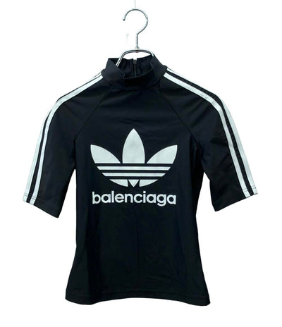 美品 BALENCIAGA adidas 半袖Tシャツ モックネック 後ジップアップ レディース SIZE 34 (XS) バレンシアガ アディダス