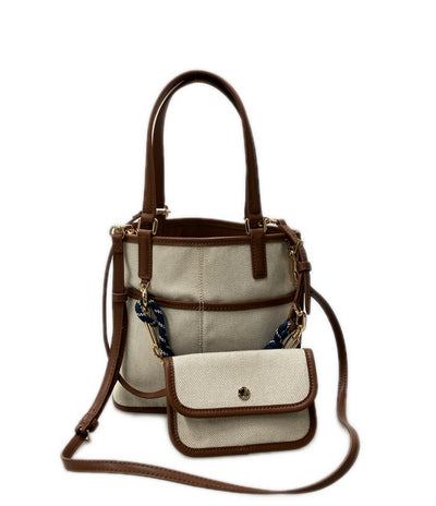 美品 CHARLES&KEITH トートバッグ ショルダーバッグ 2WAY 斜め掛け キャンバス レザー レディース チャールズ＆キース