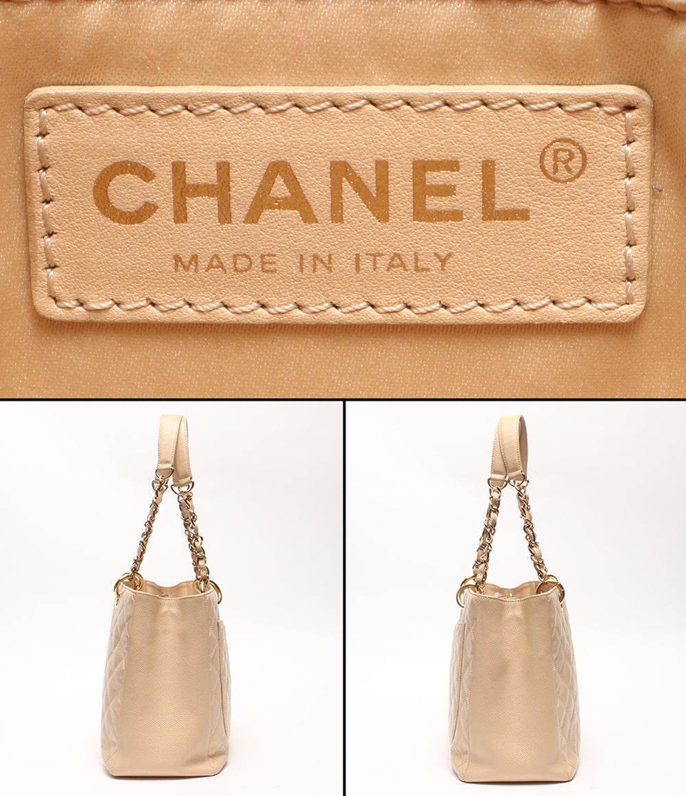 CHANEL チェーンショルダーバッグ トートバッグ 肩掛け ゴールド金具 マトラッセ キャビアスキン 13番台 グランドショッピングトート レディース