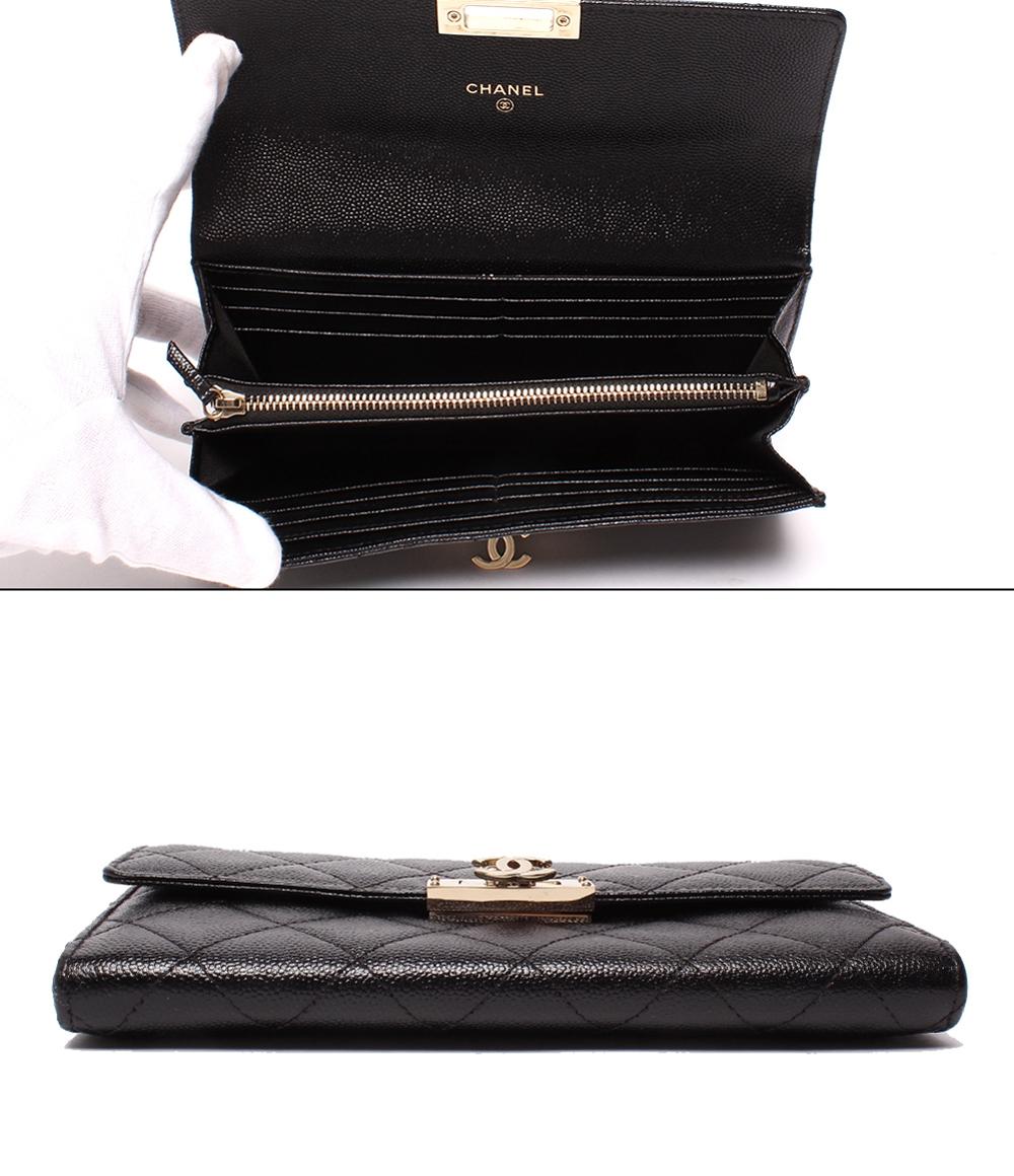 CHANEL 長財布  ココ ロック フラップウォレット ゴールド金具 キャビアスキン A80768 シャネル
