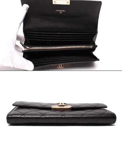 CHANEL 長財布  ココ ロック フラップウォレット ゴールド金具 キャビアスキン A80768 シャネル