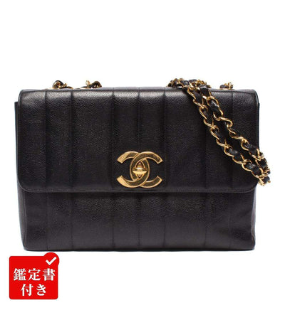 CHANEL チェーンショルダーバッグ ダブルチェーン ゴールド金具 キャビアスキン 3番台 肩掛け マドモアゼル レディース シャネル