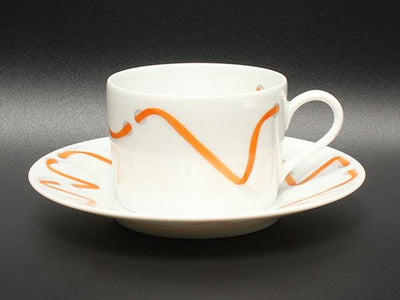 美品 エルメス カップ＆ソーサー ダンシングリボン オレンジ HERMES