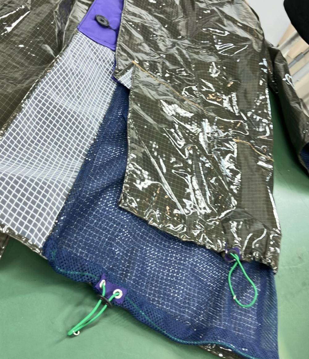 美品 カラー チェック柄裏メッシュナイロンギミックロングコート レディース SIZE 2 (M) kolor