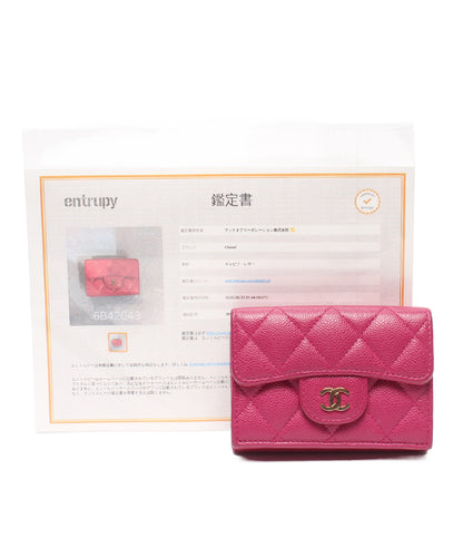 CHANEL 三つ折り財布 ゴールド金具 キャビアスキン マトラッセ ランダム番台 レディース シャネル