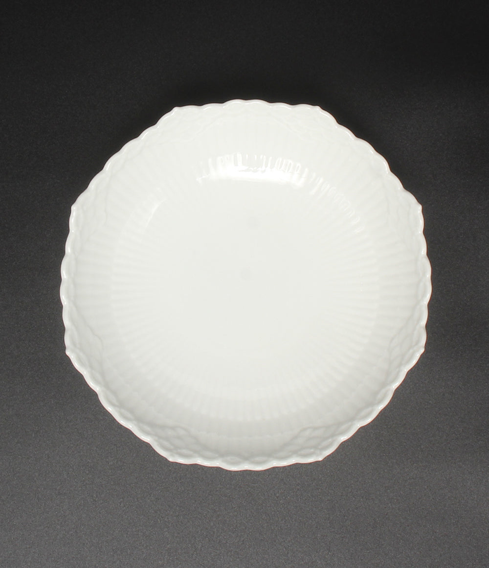 美品 Royal Copenhagen ケーキディッシュ 皿 足つき 17cm ホワイトフルーテッド ハーフレース ロイヤルコペンハーゲン