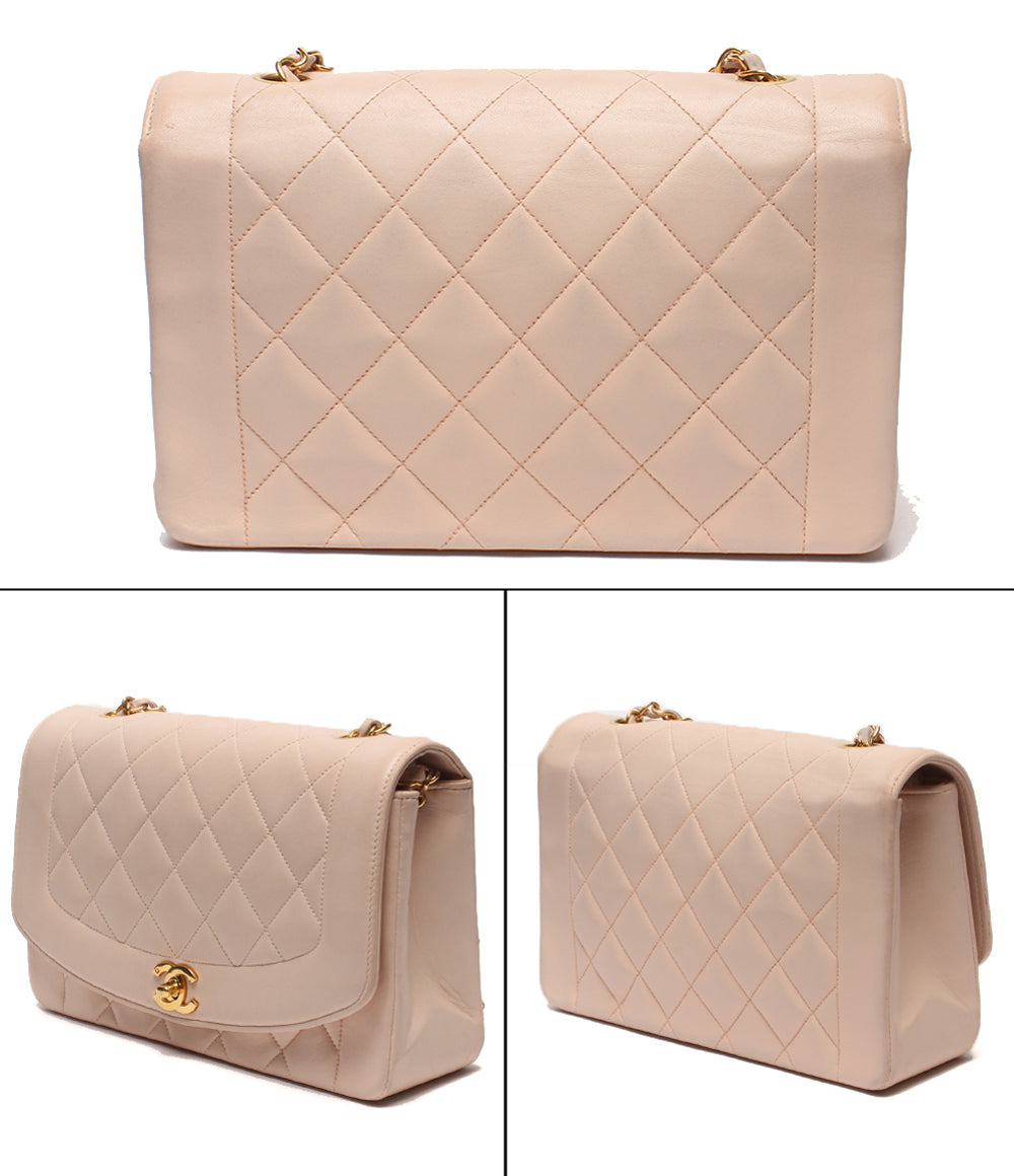 CHANEL チェーンショルダーバッグ 肩掛け ゴールド金具 ダイアナ25 マトラッセ シングルフラップ シングルチェーン ラムスキン ココマーク 2番台