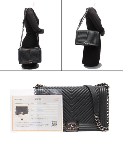 CHANEL チェーンショルダーバッグ 肩掛け シルバー金具 ラムスキン ボーイシャネル Vステッチ 20番台 レディース シャネル
