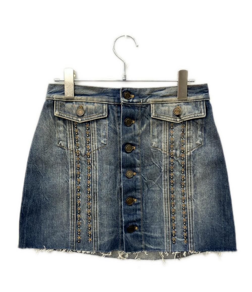 ド*ピ様 SAINT LAURENT サンローラン　デニムミニスカート SAINT LAURENT スタッズ付き デニムミニスカート レディース SIZE 26