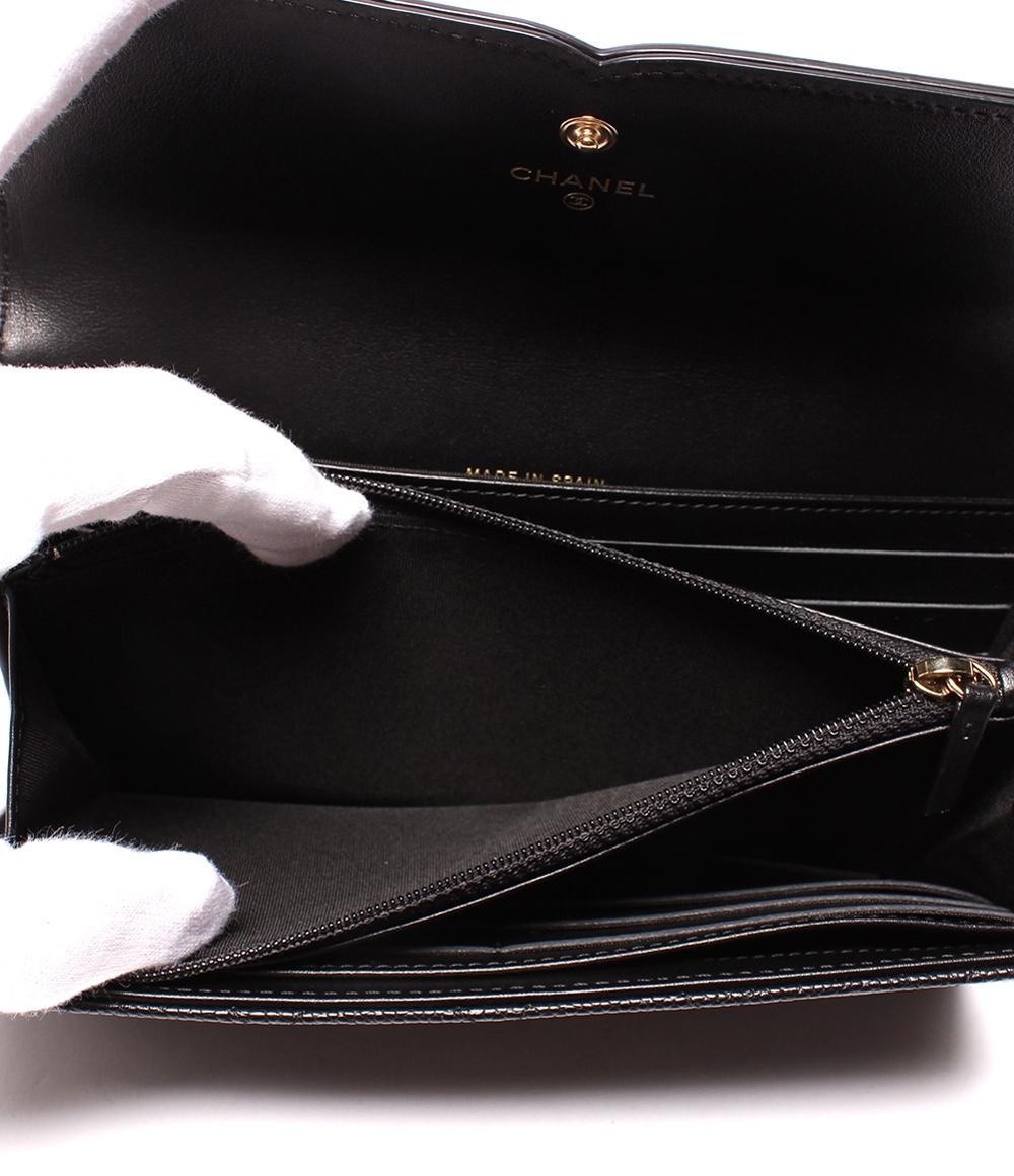 美品 CHANEL 長財布 キャビアスキン ゴールド金具 CCフィリグリー レディース シャネル