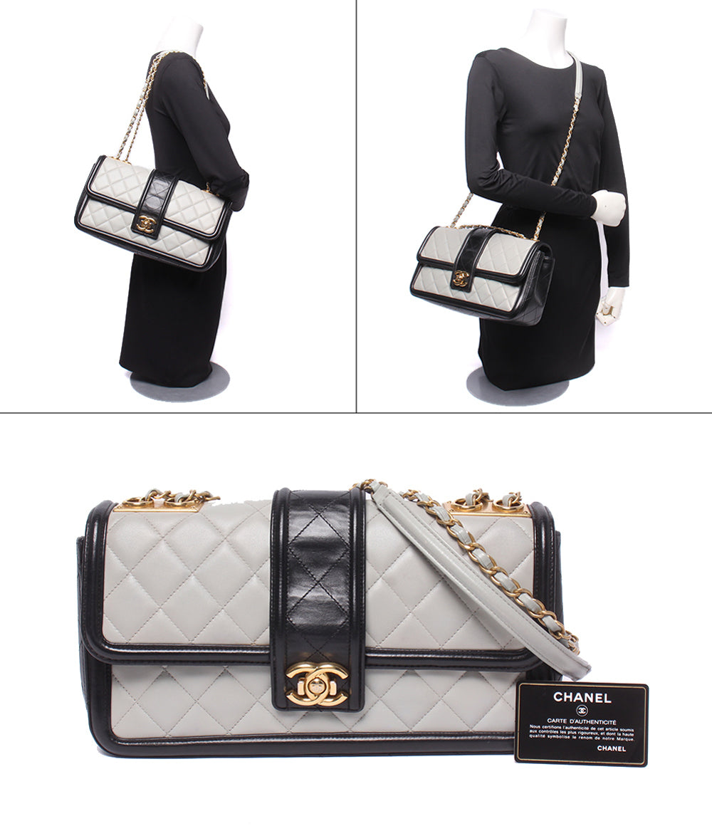 CHANEL チェーンショルダーバッグ 肩掛け 斜め掛け ゴールド金具 20番台 デカマトラッセ ダブルチェーン シングルフラップ レディース シャネル