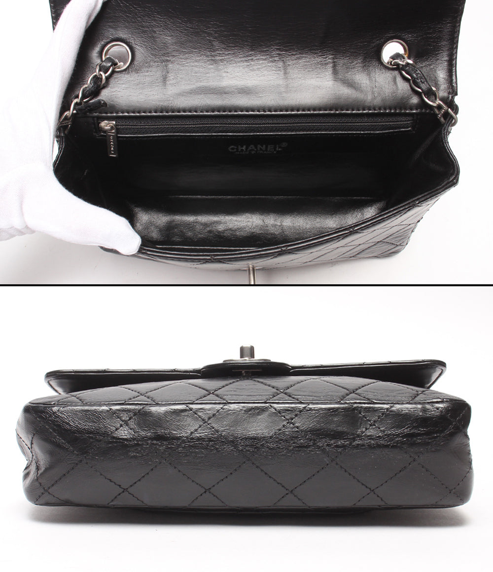 CHANEL チェーンショルダーバッグ 斜め掛け シルバー金具 シングルチェーン シングルフラップ マトラッセ ラムスキン ６番台 レディース シャネル