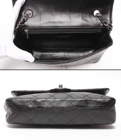 CHANEL チェーンショルダーバッグ 斜め掛け シルバー金具 シングルチェーン シングルフラップ マトラッセ ラムスキン ６番台 レディース シャネル