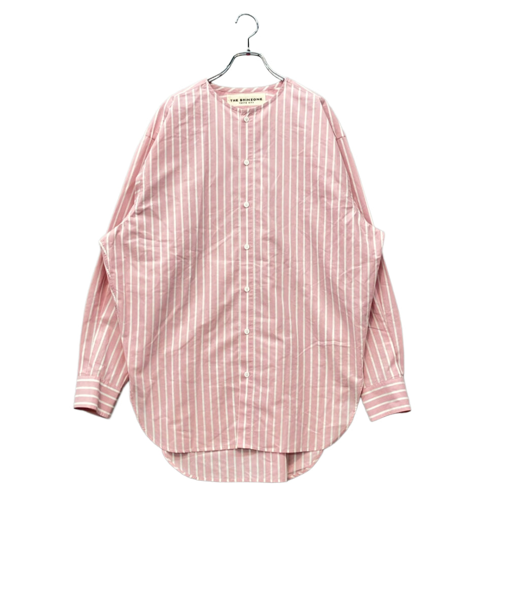 美品 THE SHINZONE 長袖シャツノーカラー ストライプ 24MMSBL01 レディース SIZE F ザ シンゾーン