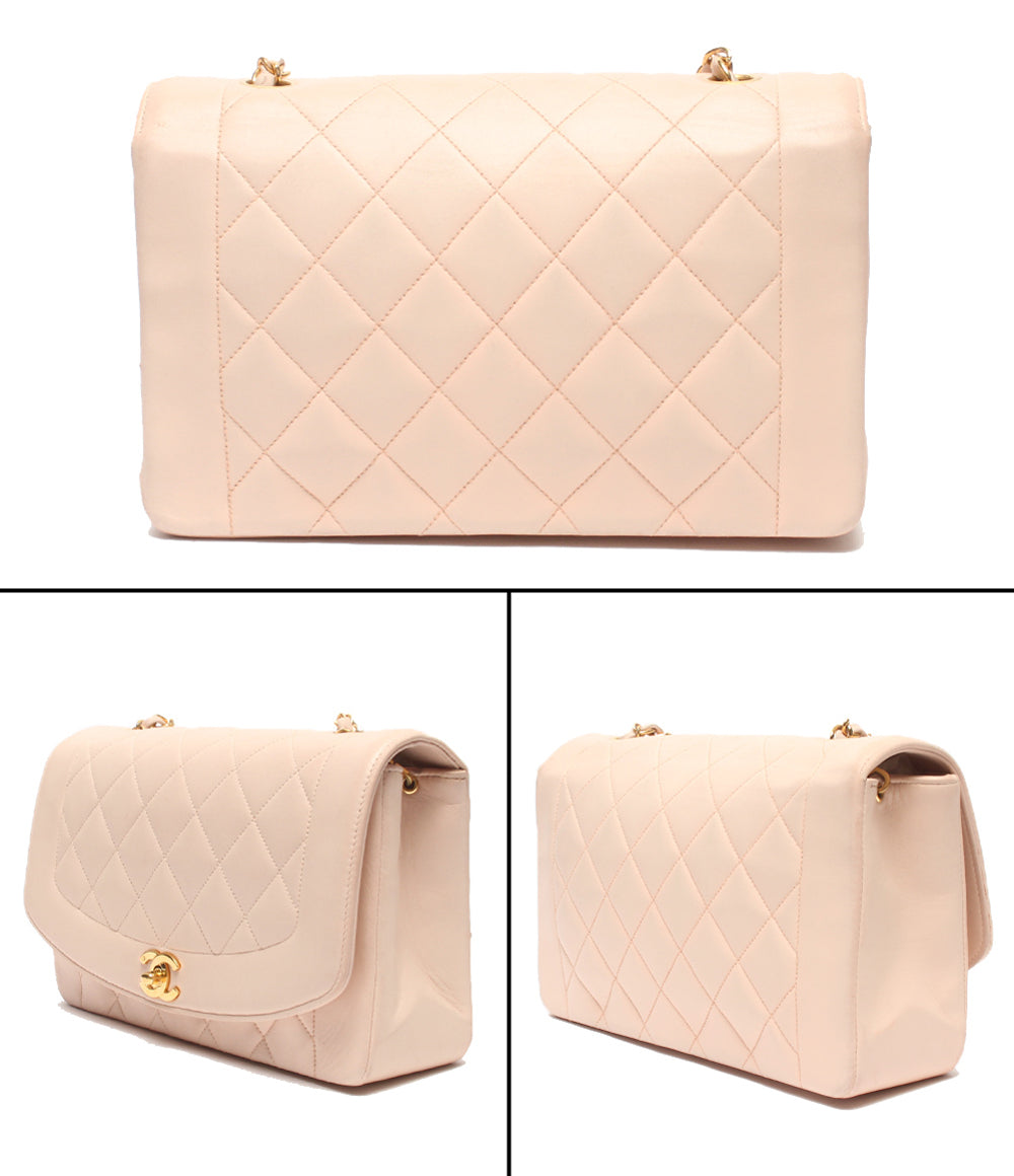 CHANEL チェーンショルダーバッグ 肩掛け ゴールド金具 ダイアナ25 マトラッセ シングルフラップ シングルチェーン ラムスキン ココマーク 2番台