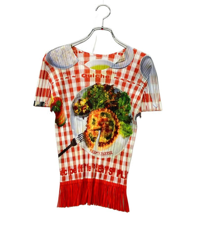 美品 PLEATS PLEASE 半袖シャツ キッシュ柄転写プリント レディース SIZE 3 (L) プリーツプリーズ