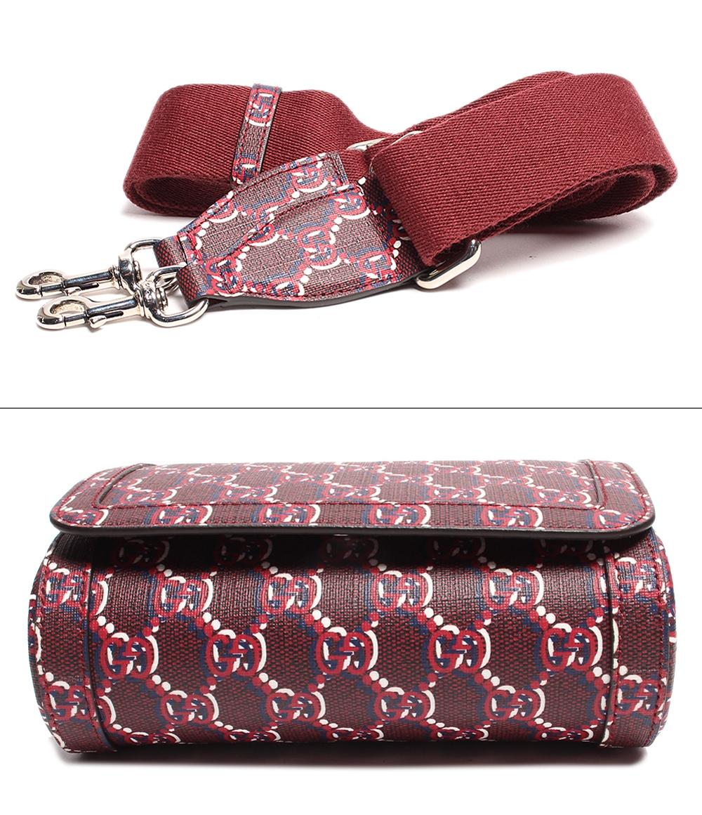 美品 グッチ レザーショルダーバッグ シルバー金具 スーパーミニショルダー GGシャドウ ロッソ アンコーラ レッド キャンバス 802029 525040