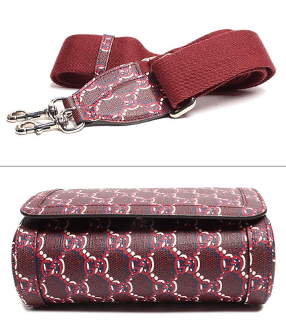 美品 グッチ レザーショルダーバッグ シルバー金具 スーパーミニショルダー GGシャドウ ロッソ アンコーラ レッド キャンバス 802029 525040