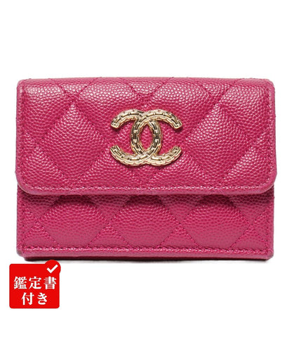 CHANEL 三つ折り財布 ゴールド金具 キャビアスキン スモールフラップウォレット レディース シャネル