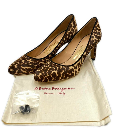 美品 サルヴァトーレフェラガモ レオパード柄ハラコパンプス 2YB 37760 70B レディース SIZE 6 (M) Salvatore Ferragamo