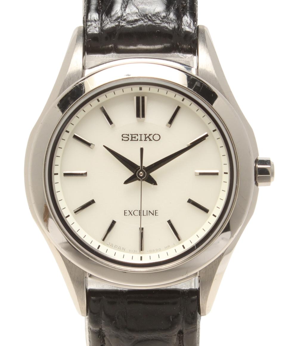 美品 SEIKO 腕時計 エクセリーヌ ソーラー ホワイト V131-0AB0 レディース セイコー