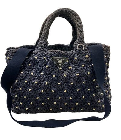 PRADA 2WAY ハンドバッグ ショルダーバッグ トートバッグ 斜め掛け ラフィア ポンポン 1BG889 レディース プラダ