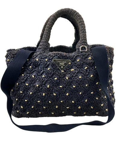 PRADA 2WAY ハンドバッグ ショルダーバッグ トートバッグ 斜め掛け ラフィア ポンポン 1BG889 レディース プラダ