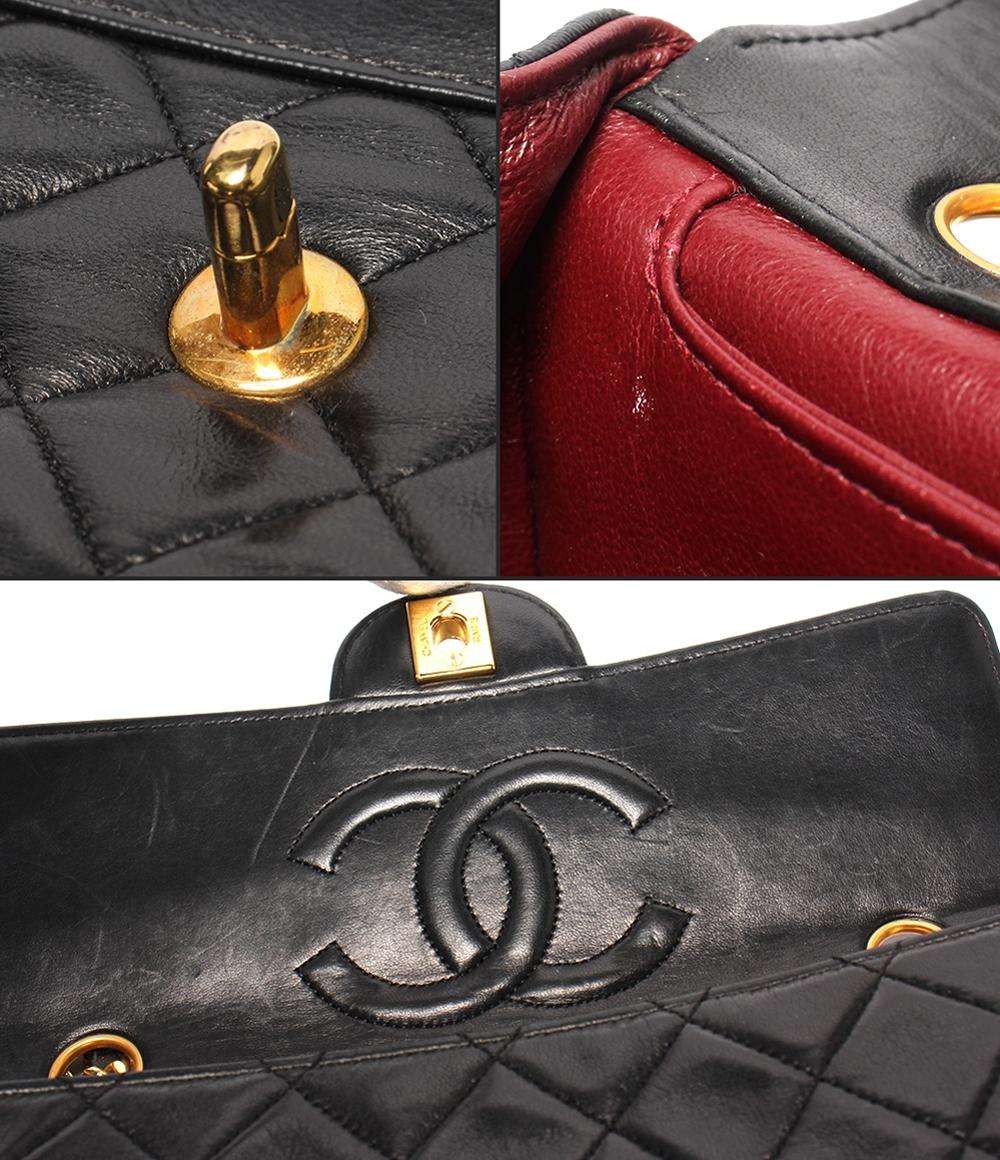 CHANEL ショルダーバッグ ダブルチェーン シングルフラップ ゴールド金具 ラムスキン 肩掛け マトラッセ メンズ シャネル