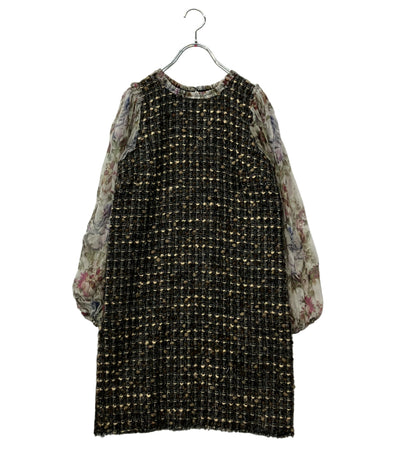 DOLCE & GABBANA 長袖ワンピース シルク シフォンスリーブ ツイード切替 ひざ丈 F6BG8T レディース SIZE 40 (S) ドルチェアンドガッバーナ