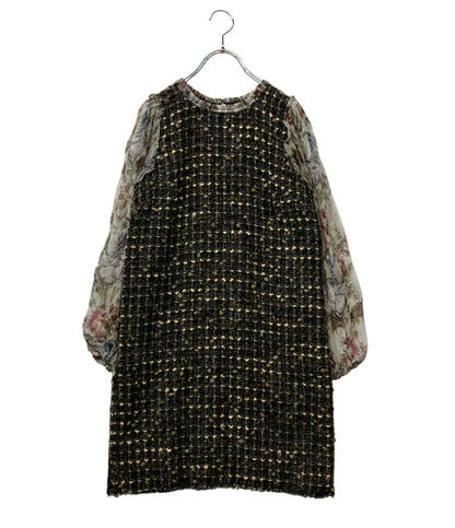 DOLCE & GABBANA 長袖ワンピース シルク シフォンスリーブ ツイード切替 ひざ丈 F6BG8T レディース SIZE 40 (S) ドルチェアンドガッバーナ