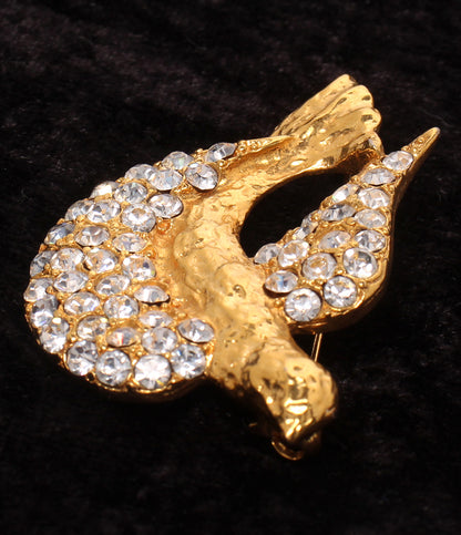 美品 YVES SAINT LAURENT ブローチ ラインストーン 鳥モチーフ レディース イヴ・サンローラン