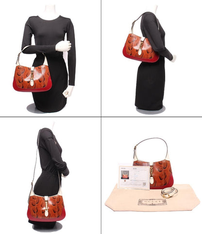 美品 GUCCI 2WAY ハンドバッグ ショルダーバッグ 肩掛け ワンショルダー パイソン ジャッキー1961 636706 486628 レディース グッチ