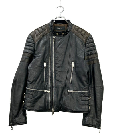 GUCCI ライダースジャケット レザー 羊革 ダブルジップ 269274 XN377 メンズ SIZE 46 (M) グッチ