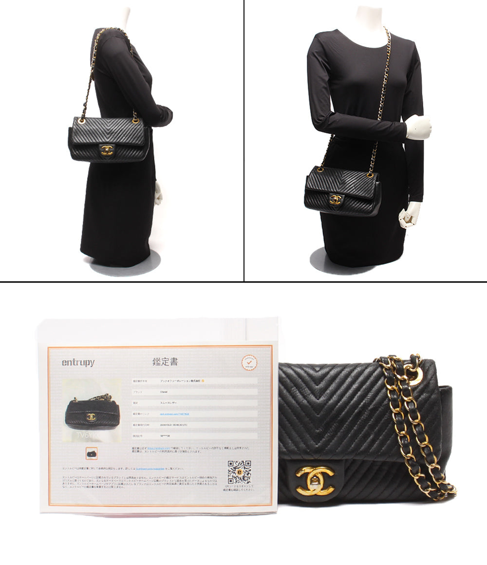 CHANEL チェーンショルダーバッグ 肩掛け 斜め掛け ゴールド金具 V