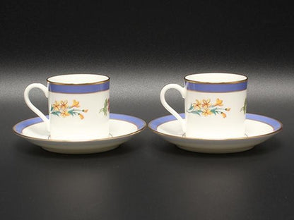 美品 ティファニー デミタスカップ＆ソーサー 2客セット ペア フローラル TIFFANY&Co.