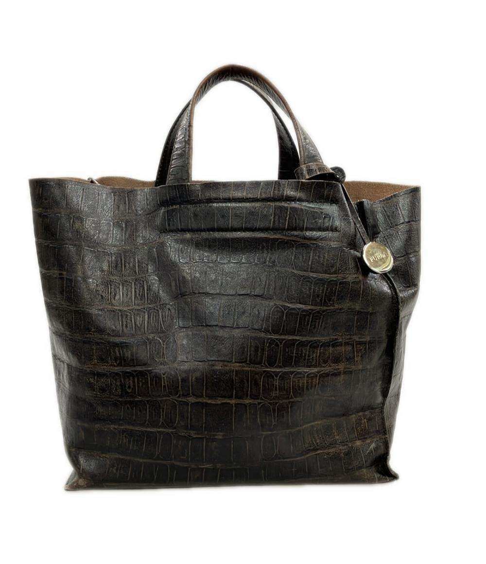 美品　FURLA フルラ トートバッグ クロコダイル型押し レザー A4収納可 フルラ トートバッグ ショルダーバッグ クロコ型押し A4収納可能 大