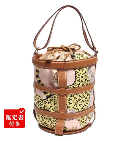 エルメス 2wayハンドバッグ 巾着 X刻印 シルバー金具 ミュザルディーヌ ローズエグランタイン×ゴールド レオパード ヴォーエプソン レディース HERMES