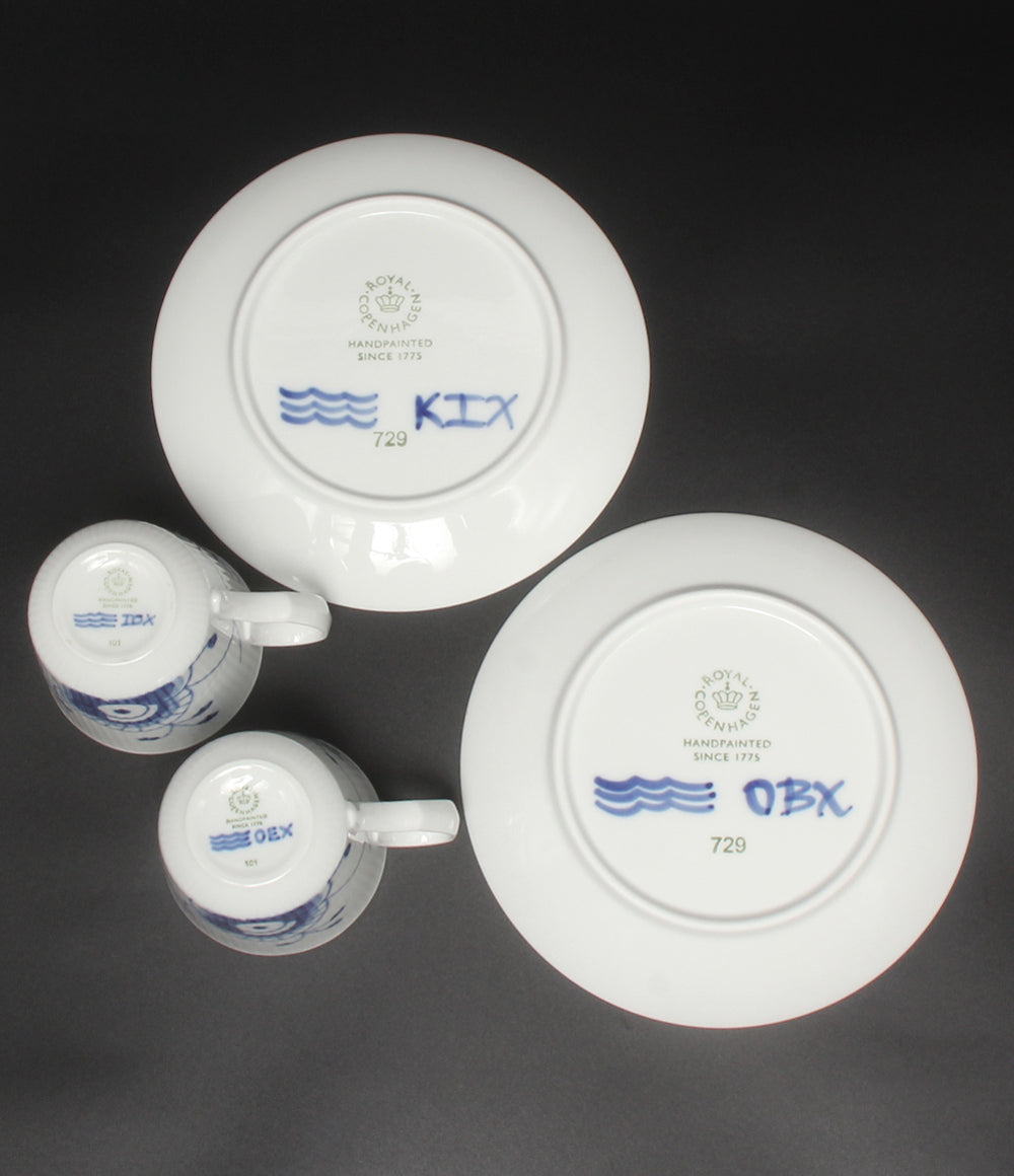 美品 Royal Copenhagen プレート 皿 24cm マグカップ 4点セット ブルーフルーテッド メガ ロイヤルコペンハーゲン
