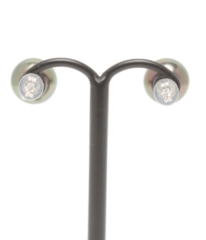 美品 ネックレス SV オーロラピーコック黒蝶真珠 9.2-11.9mm ピアス K14WG 黒蝶真珠10.1mm 2点セット レディース