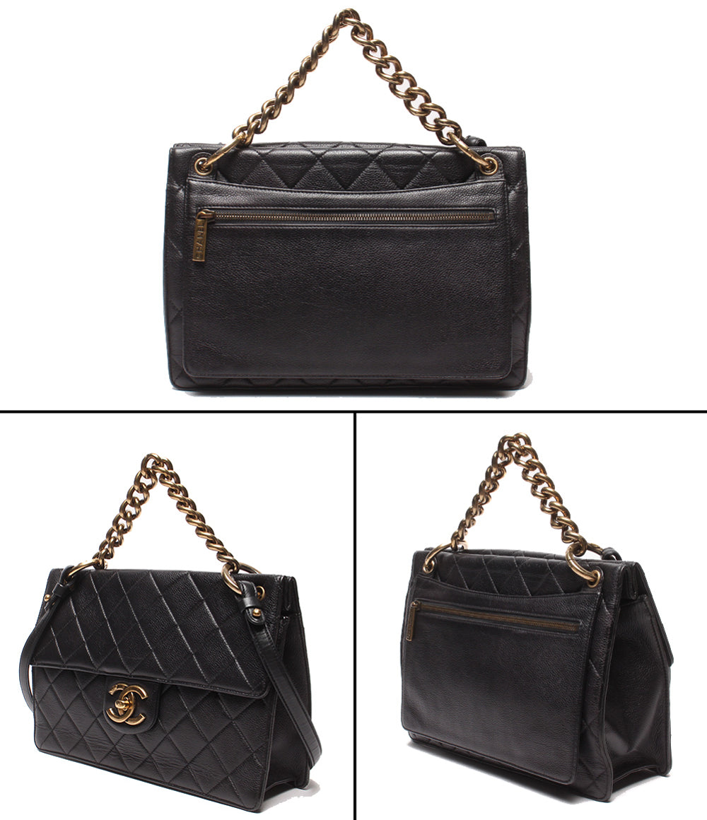 CHANEL 2WAYチェーンハンドバッグ ショルダーバッグ 肩掛け ゴールド金具 マトラッセ キャビアスキン 18番台 レディース シャネル