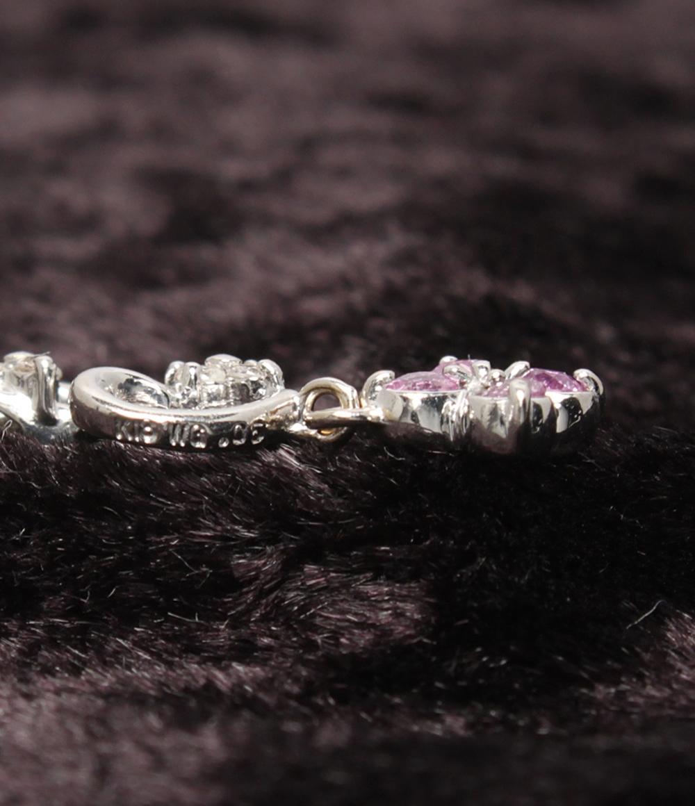 美品 ネックレス K18WG ダイヤ 0.05ct ピンクサファイア ハートモチーフ レディース