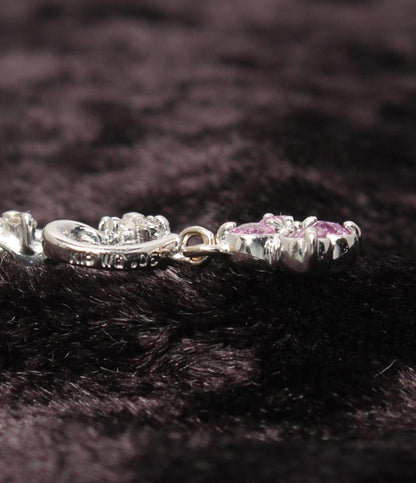 美品 ネックレス K18WG ダイヤ 0.05ct ピンクサファイア ハートモチーフ レディース