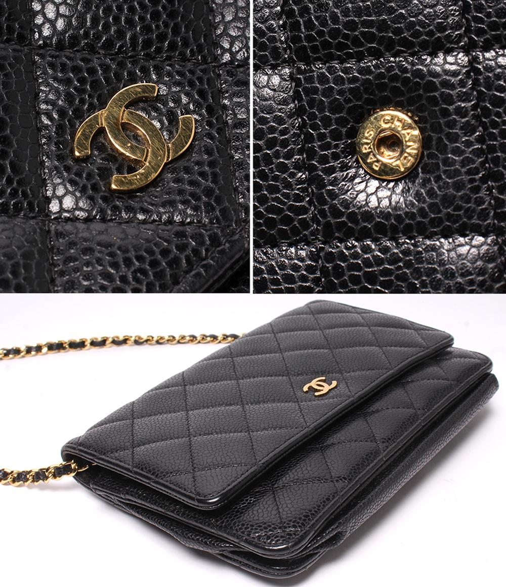 CHANEL チェーンウォレット チェーンショルダーバッグ ゴールド金具 キャビアスキン マトラッセ レディース シャネル