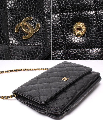 CHANEL チェーンウォレット チェーンショルダーバッグ ゴールド金具 キャビアスキン マトラッセ レディース シャネル