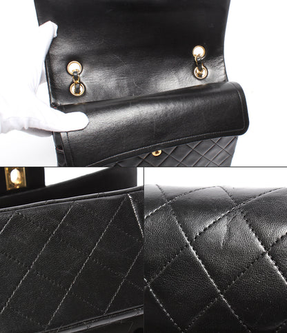 CHANEL チェーンショルダーバッグ ダブルチェーン ダブルフラップ ゴールド金具 マトラッセ 1番台 ラムスキン 肩掛け レディース シャネル