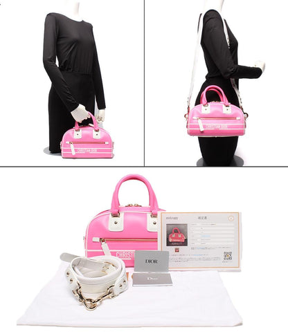 美品 クリスチャンディオール 2way ハンドバッグ ショルダーバッグ 肩掛け D-Vibe ボウリングバッグ レディース Christian Dior