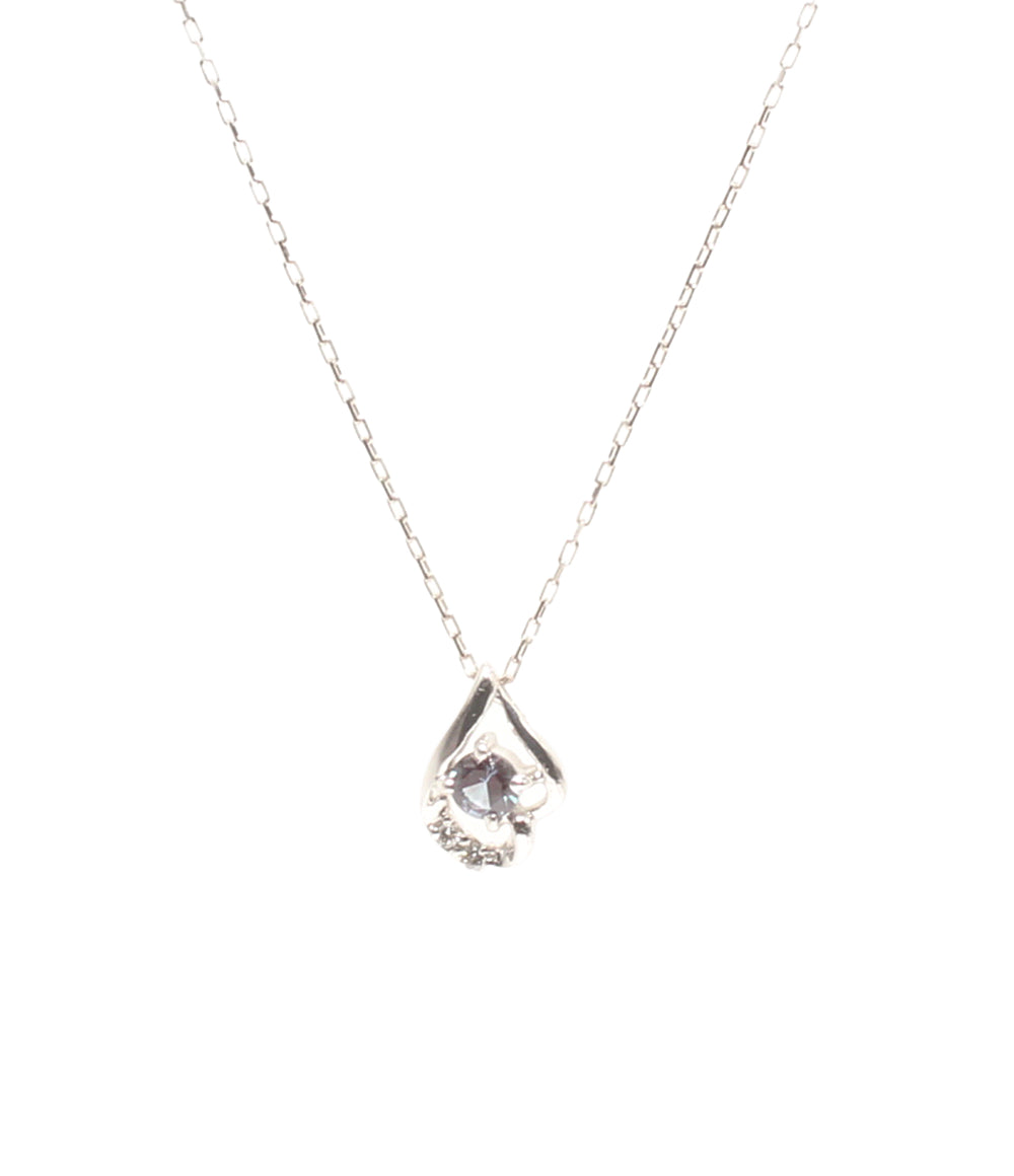 美品 ネックレス K10WG アレキサンドライト 0.02ct ダイヤ 0.01ct レディース
