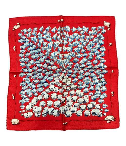 エルメス スカーフ プチカレ シルク 100% 魚プリント レディース